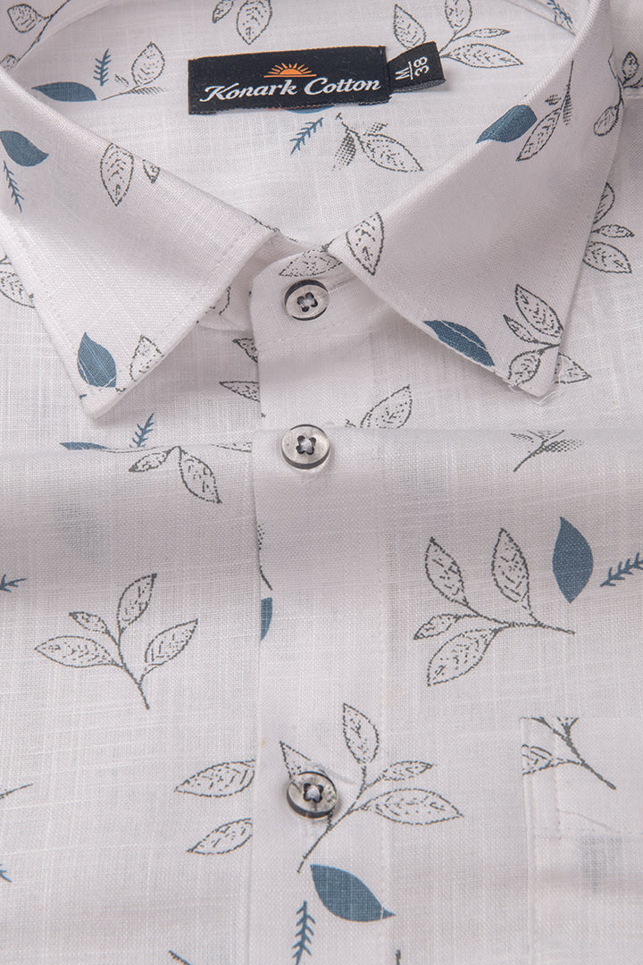 Turkey Linen White with Black & Blue Mix Batel Print Shirts for Men