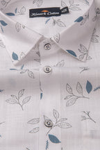 Turkey Linen White with Black & Blue Mix Batel Print Shirts for Men