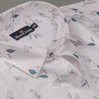 Turkey Linen White with Black & Blue Mix Batel Print Shirts for Men