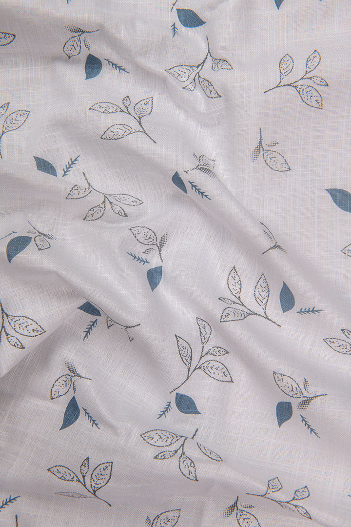 Turkey Linen White with Black & Blue Mix Batel Print Shirts for Men
