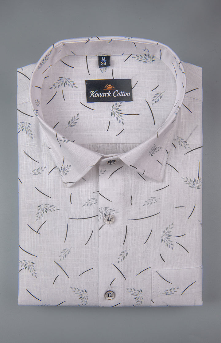 Turkey Linen White With Black Flower Print Shirts For Men