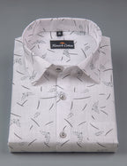 Turkey Linen White With Black Flower Print Shirts For Men
