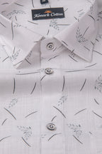 Turkey Linen White With Black Flower Print Shirts For Men