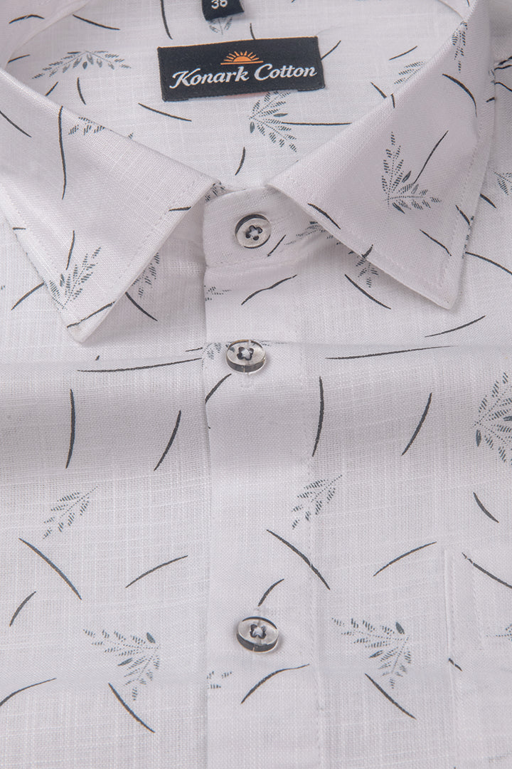 Turkey Linen White With Black Flower Print Shirts For Men