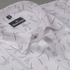 Turkey Linen White With Black Flower Print Shirts For Men