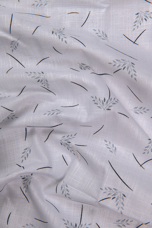 Turkey Linen White With Black Flower Print Shirts For Men