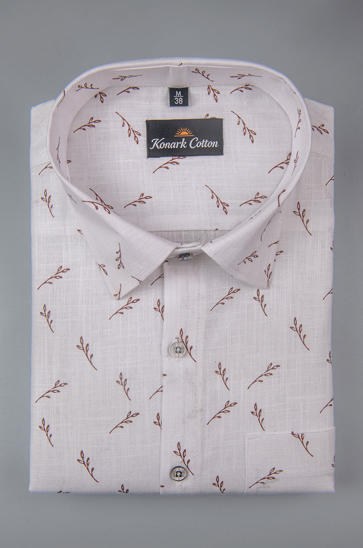 Turkey Linen White With Marrun Print Shirts for Men