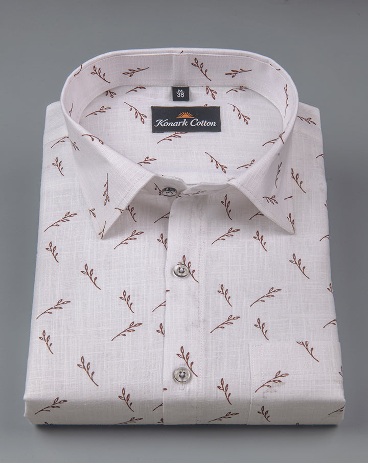 Turkey Linen White With Marrun Print Shirts for Men