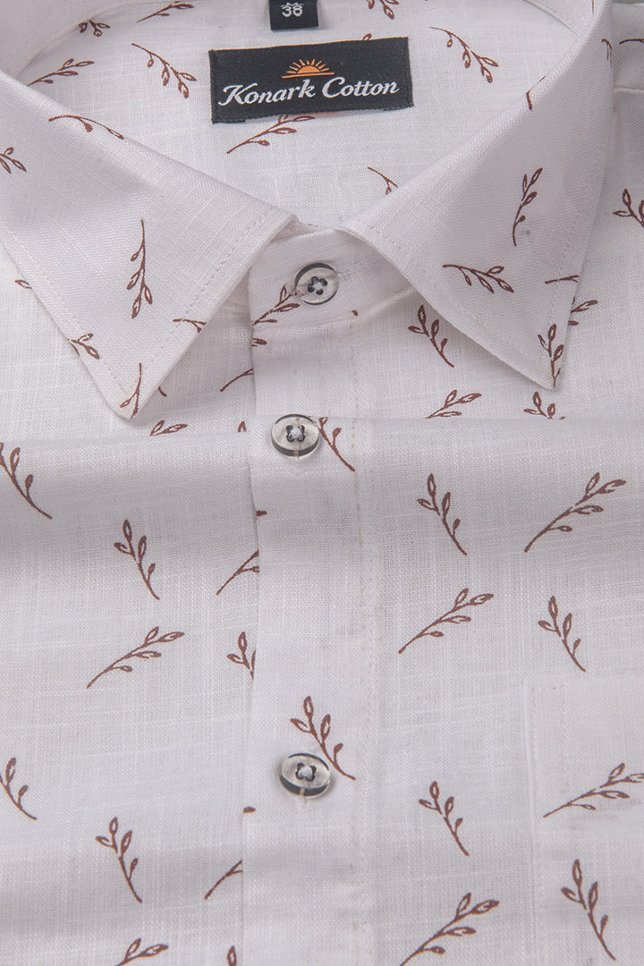 Turkey Linen White With Marrun Print Shirts for Men