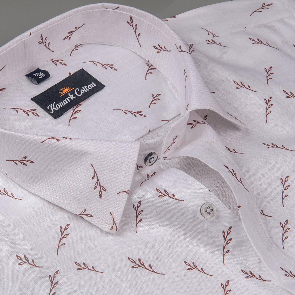 Turkey Linen White With Marrun Print Shirts for Men
