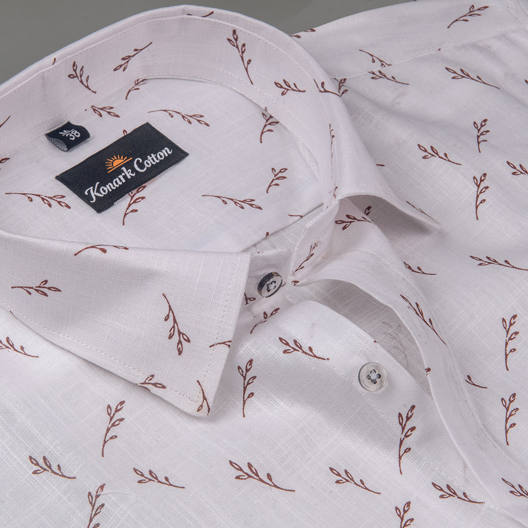 Turkey Linen White With Marrun Print Shirts for Men