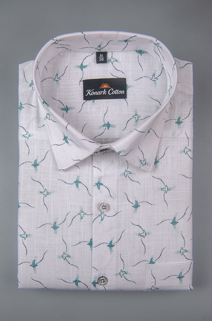 Turkey Linen White with Sky Print Shirts for Men