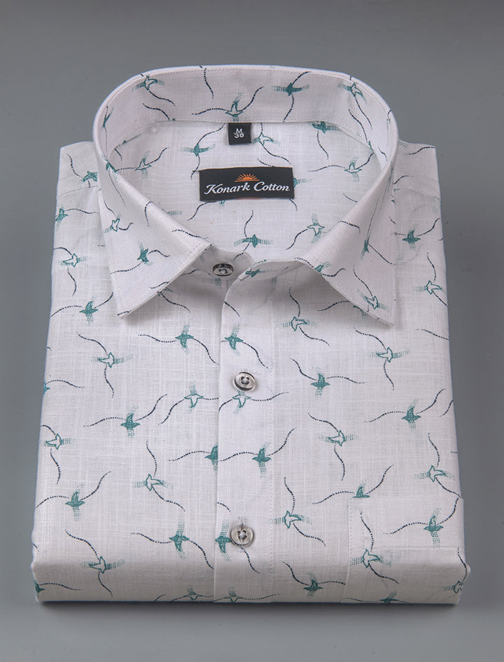 Turkey Linen White with Sky Print Shirts for Men