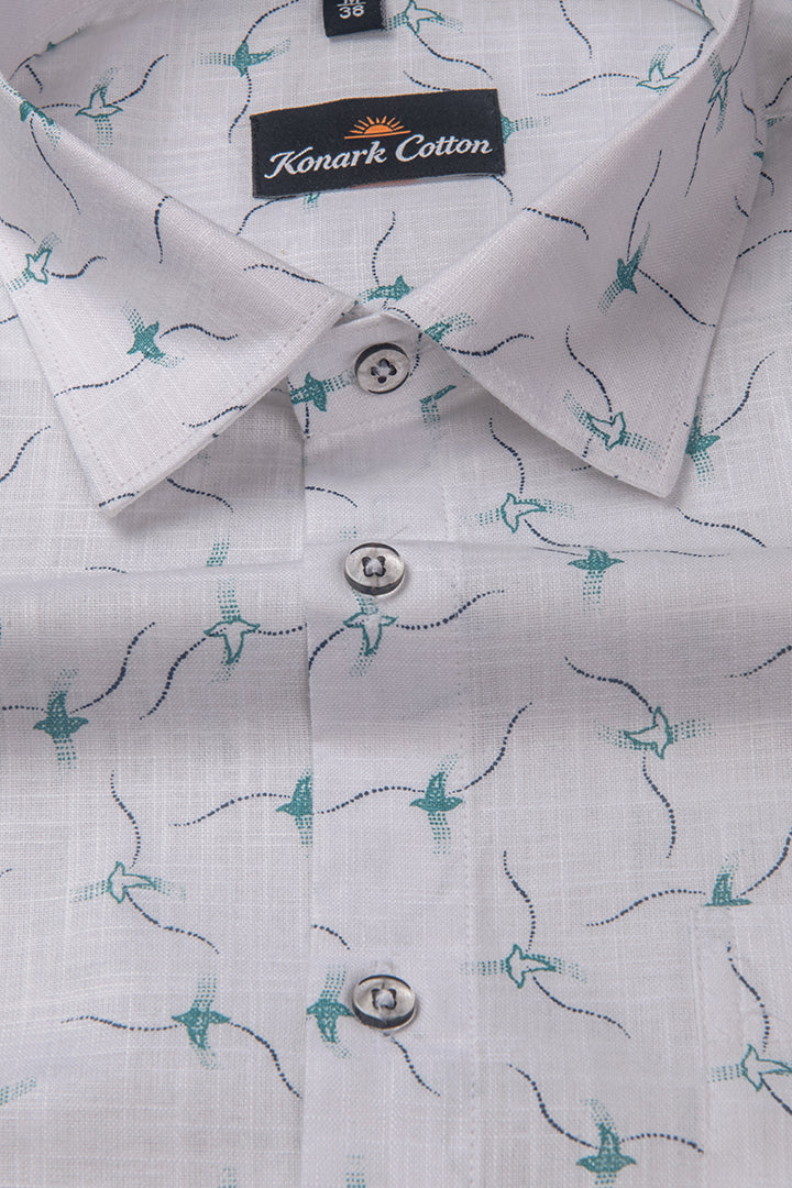 Turkey Linen White with Sky Print Shirts for Men