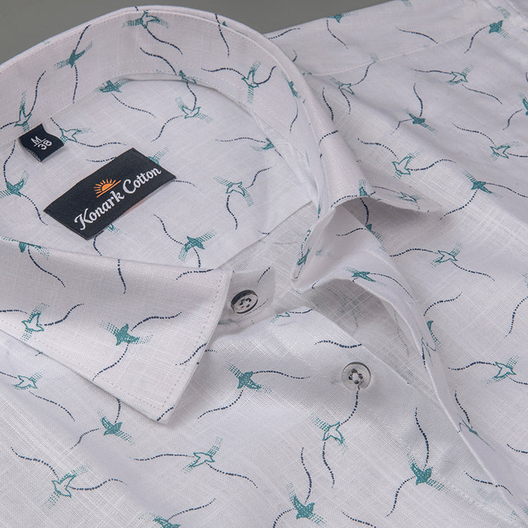 Turkey Linen White with Sky Print Shirts for Men