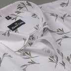 Turkey Linen White With Mehendi Flower Print Shirts For Men