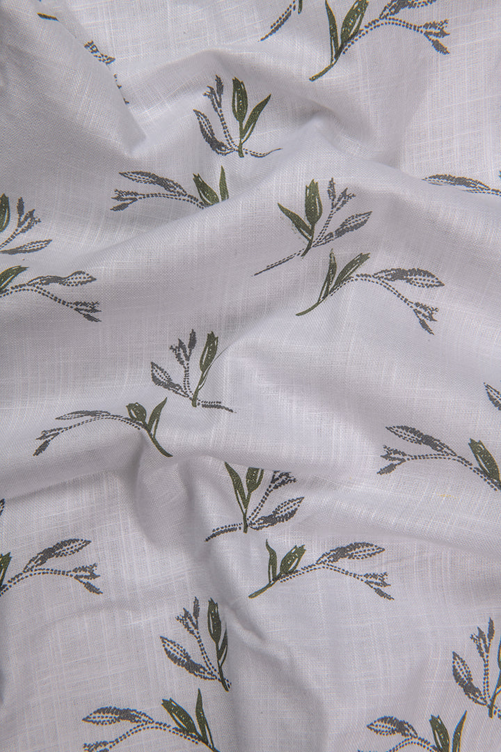 Turkey Linen White With Mehendi Flower Print Shirts For Men