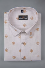 Turkey Linen White With Yellow Golden Rajwada Print Shirts For Men