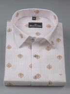 Turkey Linen White With Yellow Golden Rajwada Print Shirts For Men