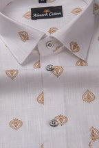 Turkey Linen White With Yellow Golden Rajwada Print Shirts For Men