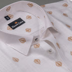 Turkey Linen White With Yellow Golden Rajwada Print Shirts For Men