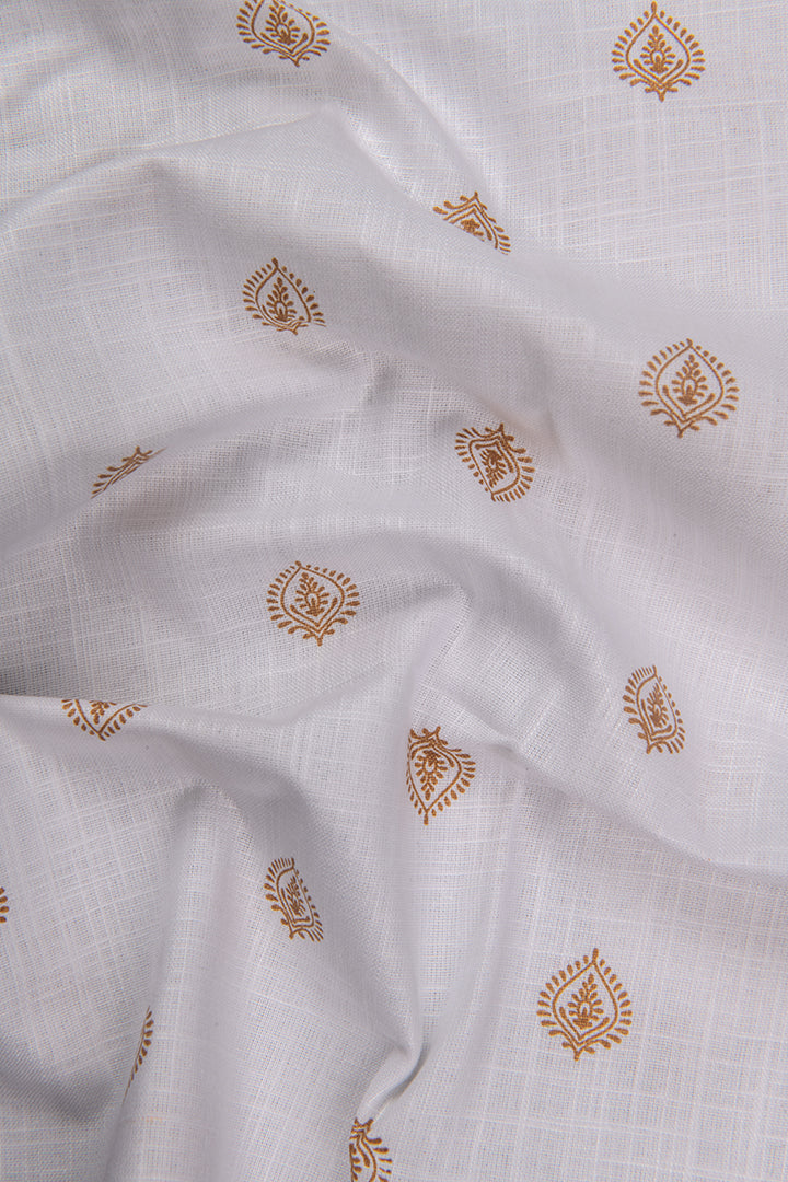 Turkey Linen White With Yellow Golden Rajwada Print Shirts For Men