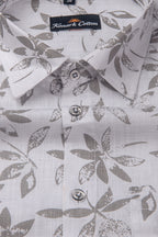 Turkey Linen White With Grey Leaf Print Shirts For Men