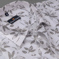 Turkey Linen White With Grey Leaf Print Shirts For Men