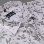 Turkey Linen White With Grey Leaf Print Shirts For Men
