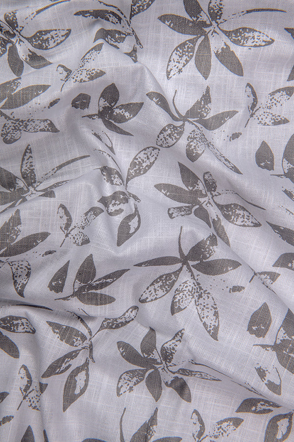 Turkey Linen White With Grey Leaf Print Shirts For Men