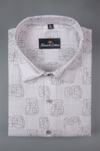 Turkey Linen White With Black Zickzack Print Shirts for Men