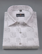 Turkey Linen White With Black Zickzack Print Shirts for Men