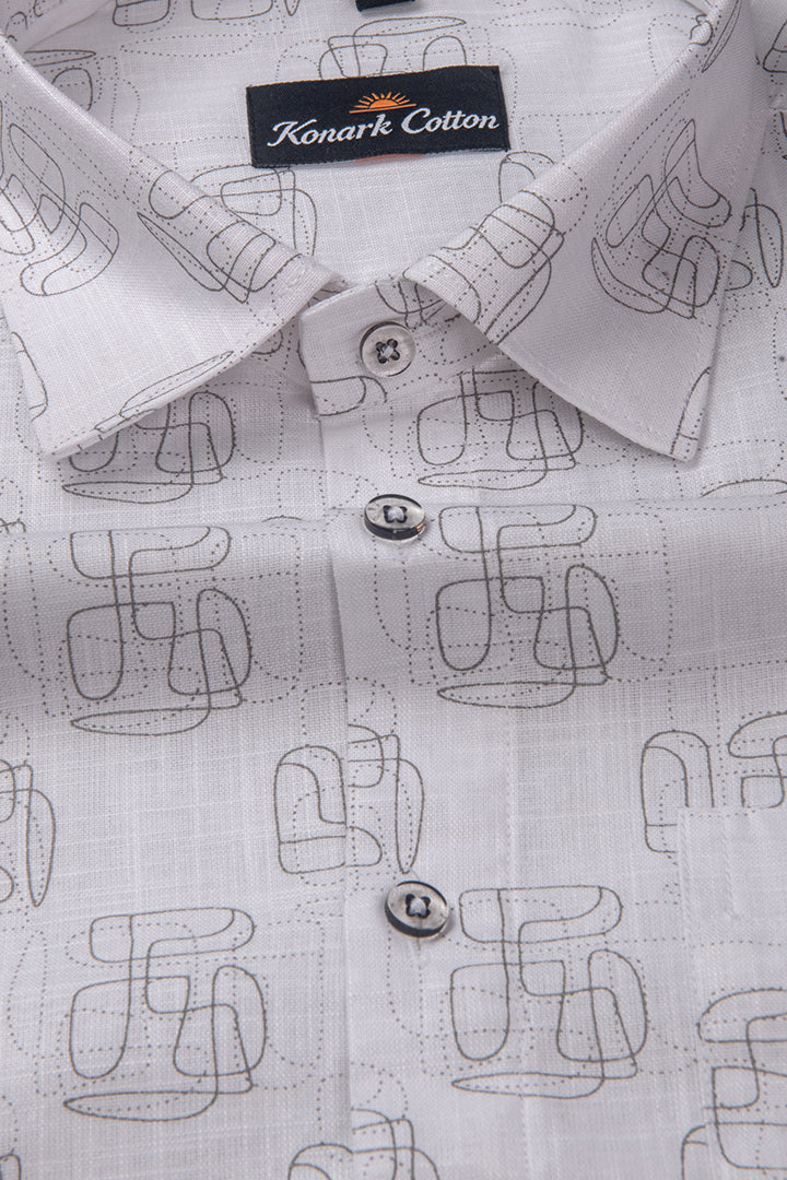 Turkey Linen White With Black Zickzack Print Shirts for Men