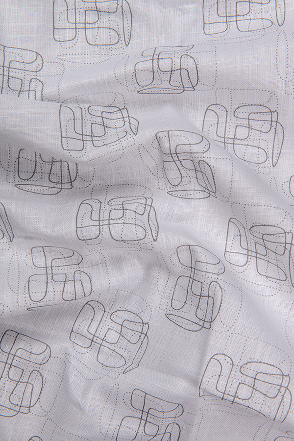 Turkey Linen White With Black Zickzack Print Shirts for Men