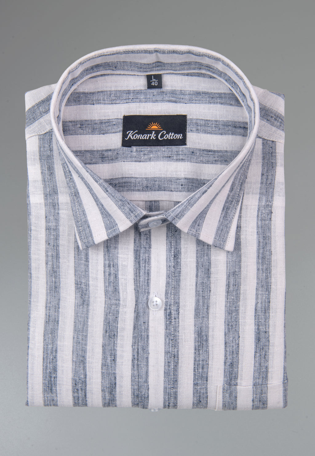 Linen King Blue Patta Print Shirt For Men