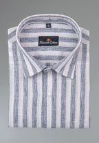 Linen King Blue Patta Print Shirt For Men