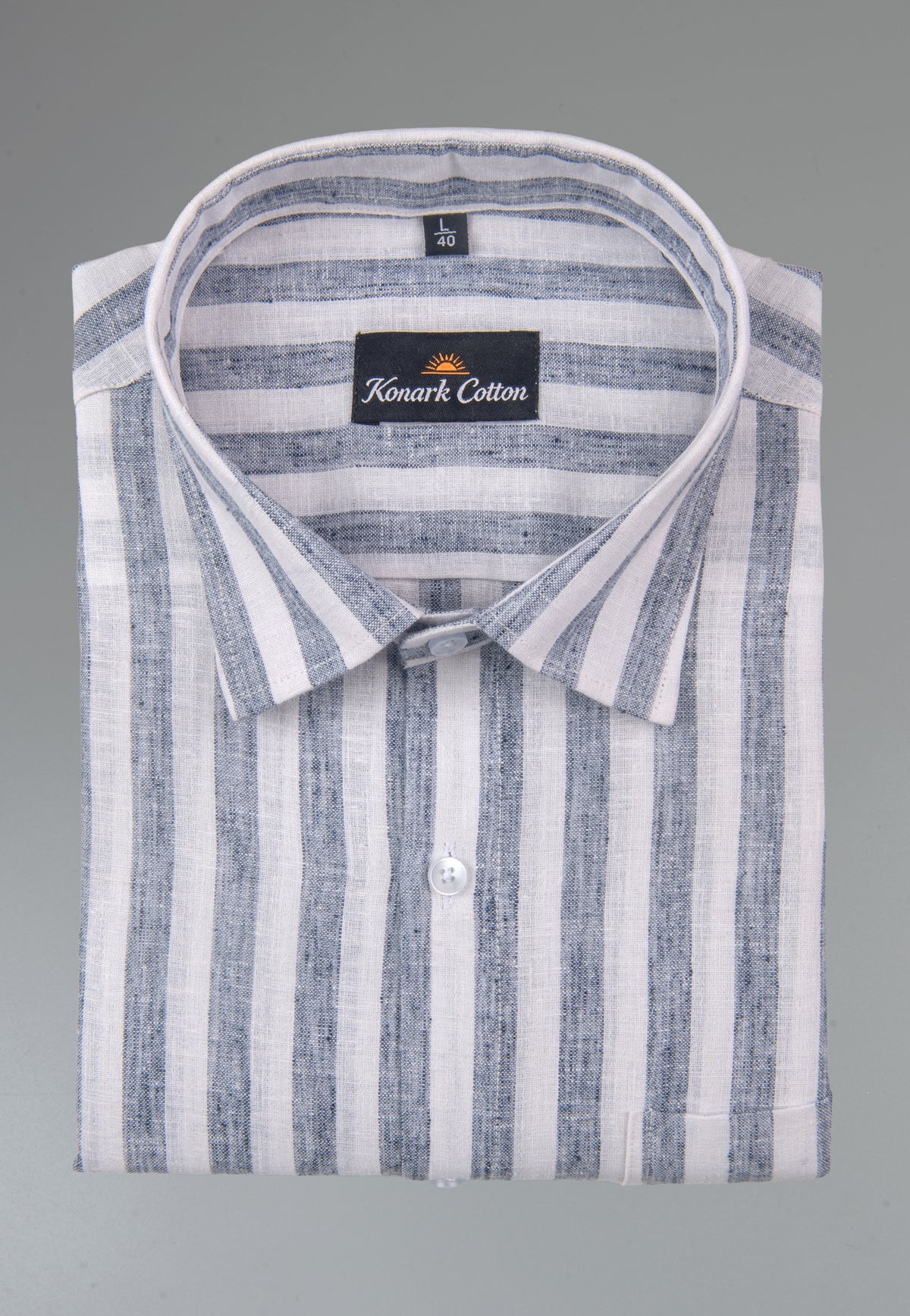 Linen King Blue Patta Print Shirt For Men