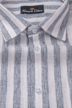 Linen King Blue Patta Print Shirt For Men