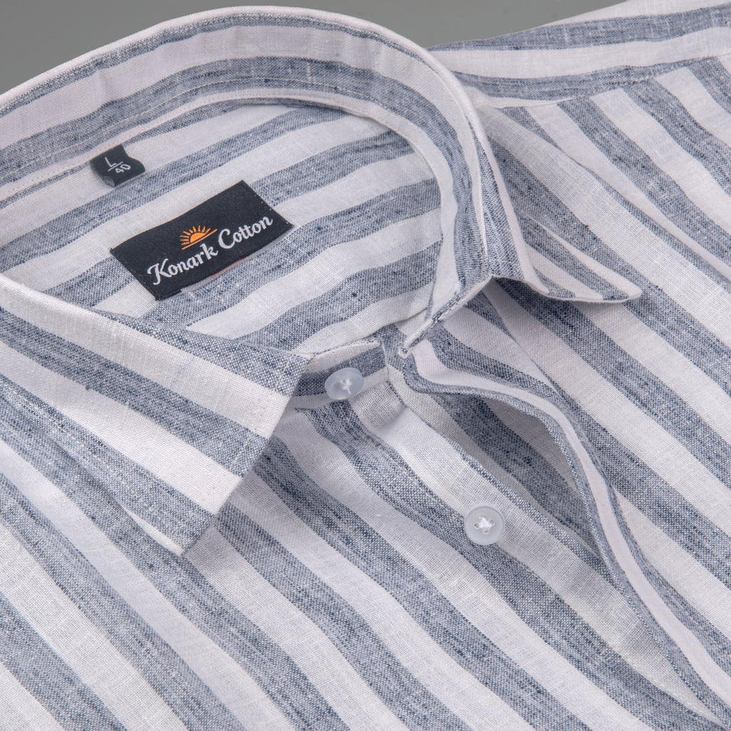 Linen King Blue Patta Print Shirt For Men