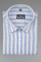 Linen King Sky Blue Patta Print Shirt For Men