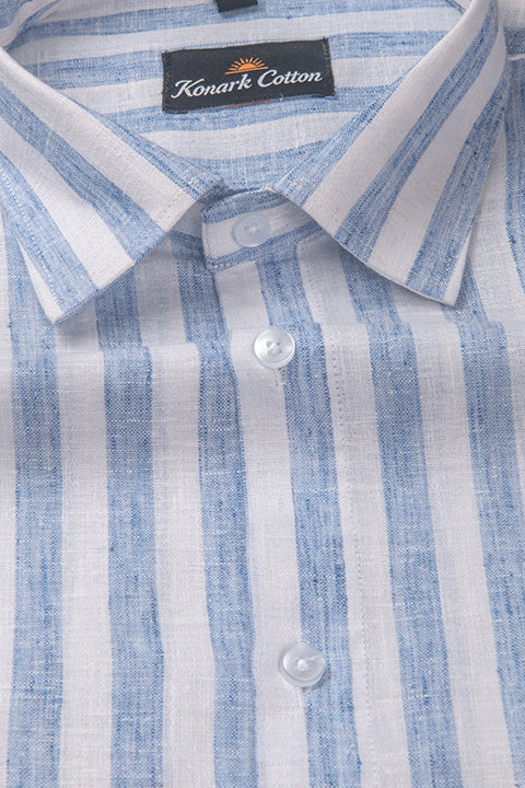 Linen King Sky Blue Patta Print Shirt For Men