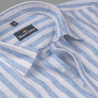 Linen King Sky Blue Patta Print Shirt For Men