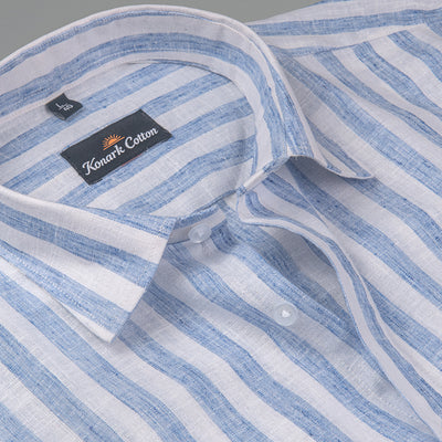 Linen King Sky Blue Patta Print Shirt For Men