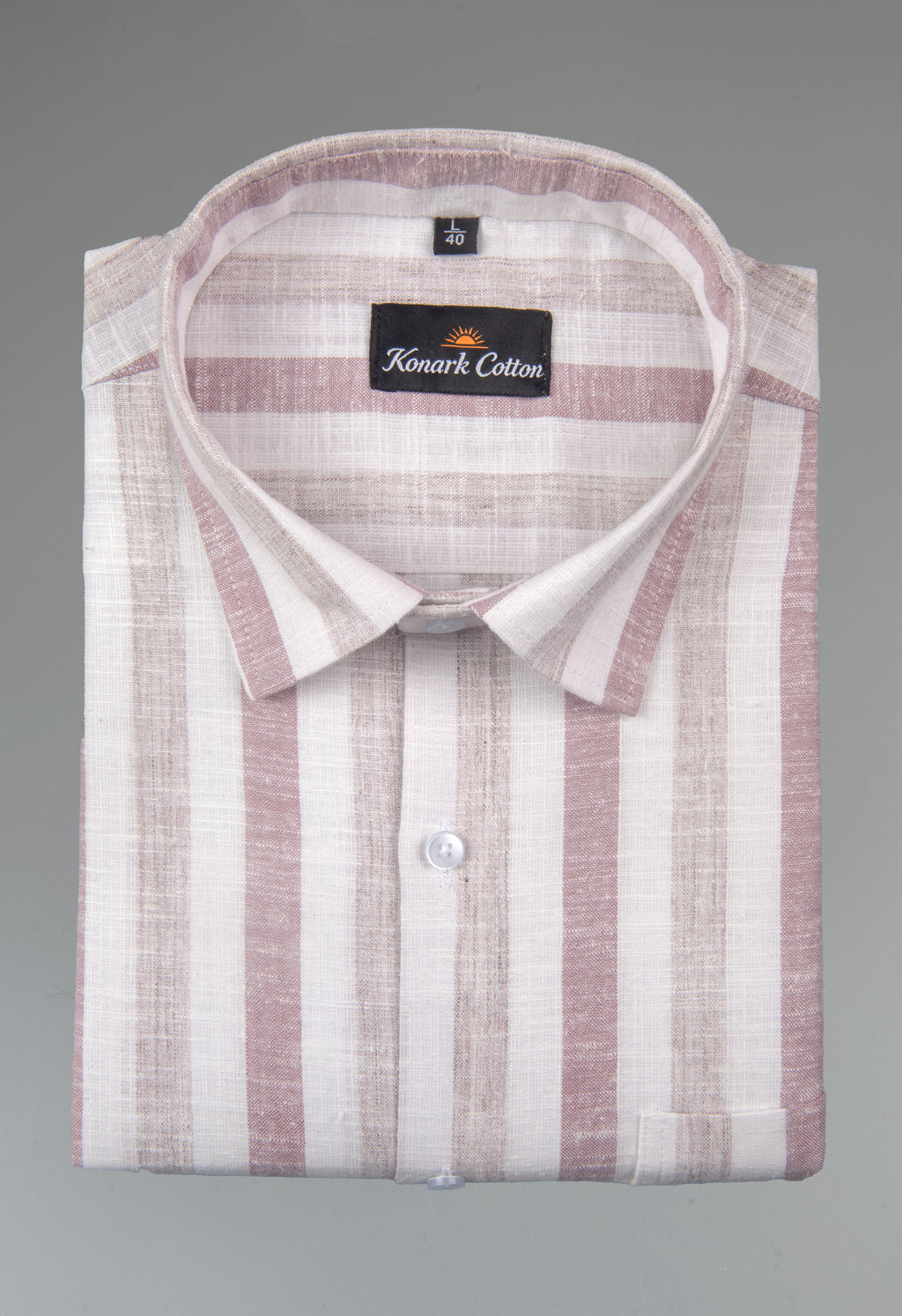 Pure Linen Maroon & Wooden Patta Print Shirt For Men