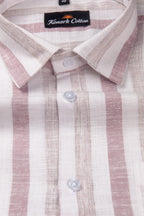 Pure Linen Maroon & Wooden Patta Print Shirt For Men