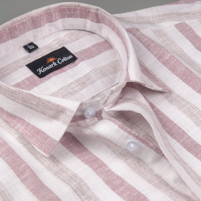 Pure Linen Maroon & Wooden Patta Print Shirt For Men