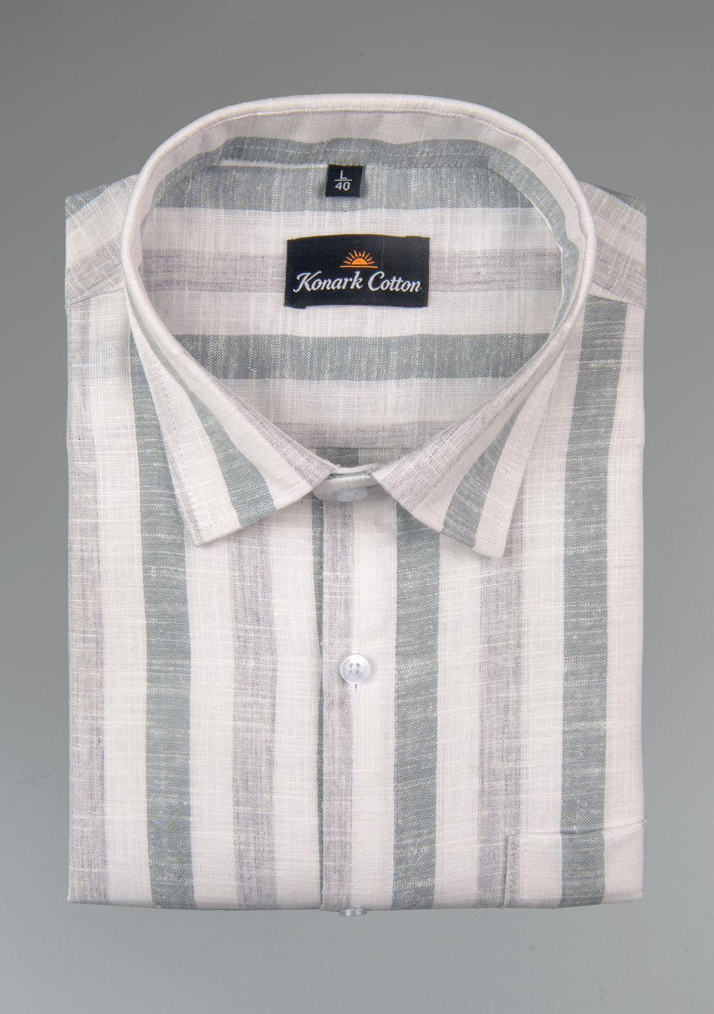 Pure Linen Gray & Carbon Black Patta Print Shirt for Men