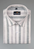 Pure Linen Gray & Carbon Black Patta Print Shirt for Men