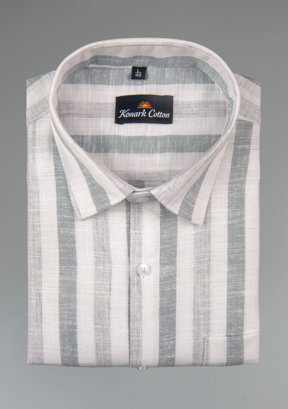 Pure Linen Gray & Carbon Black Patta Print Shirt for Men