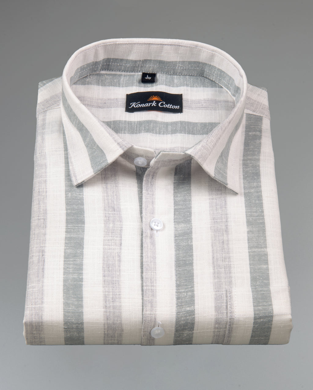 Pure Linen Gray & Carbon Black Patta Print Shirt for Men